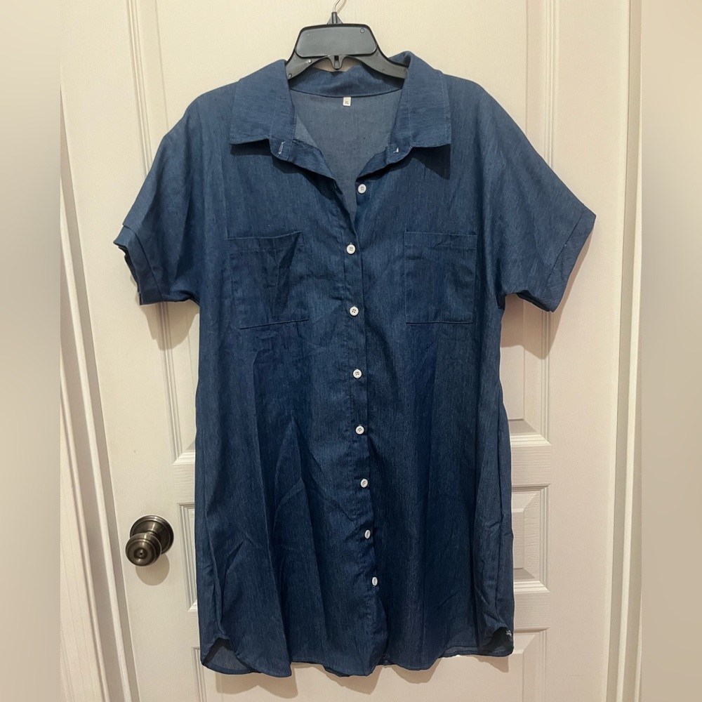 Blue Button-Up Shirt Dress